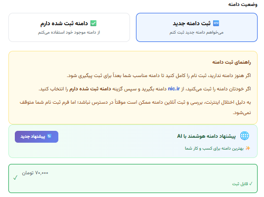 صفحه تنظیم دامنه